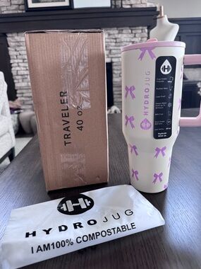 HydroJug 40 oz Bows Traveler Tumbler with Pink Bow Accents